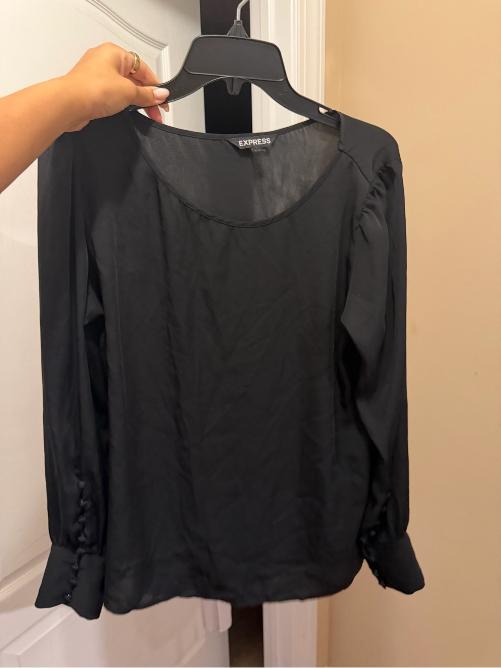 Express Black Long-Sleeve Scoop Neck Blouse
